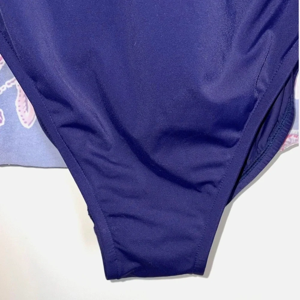 Swimsuits For All Size 28 Plus Floral Swim Dress Tummy Control Navy